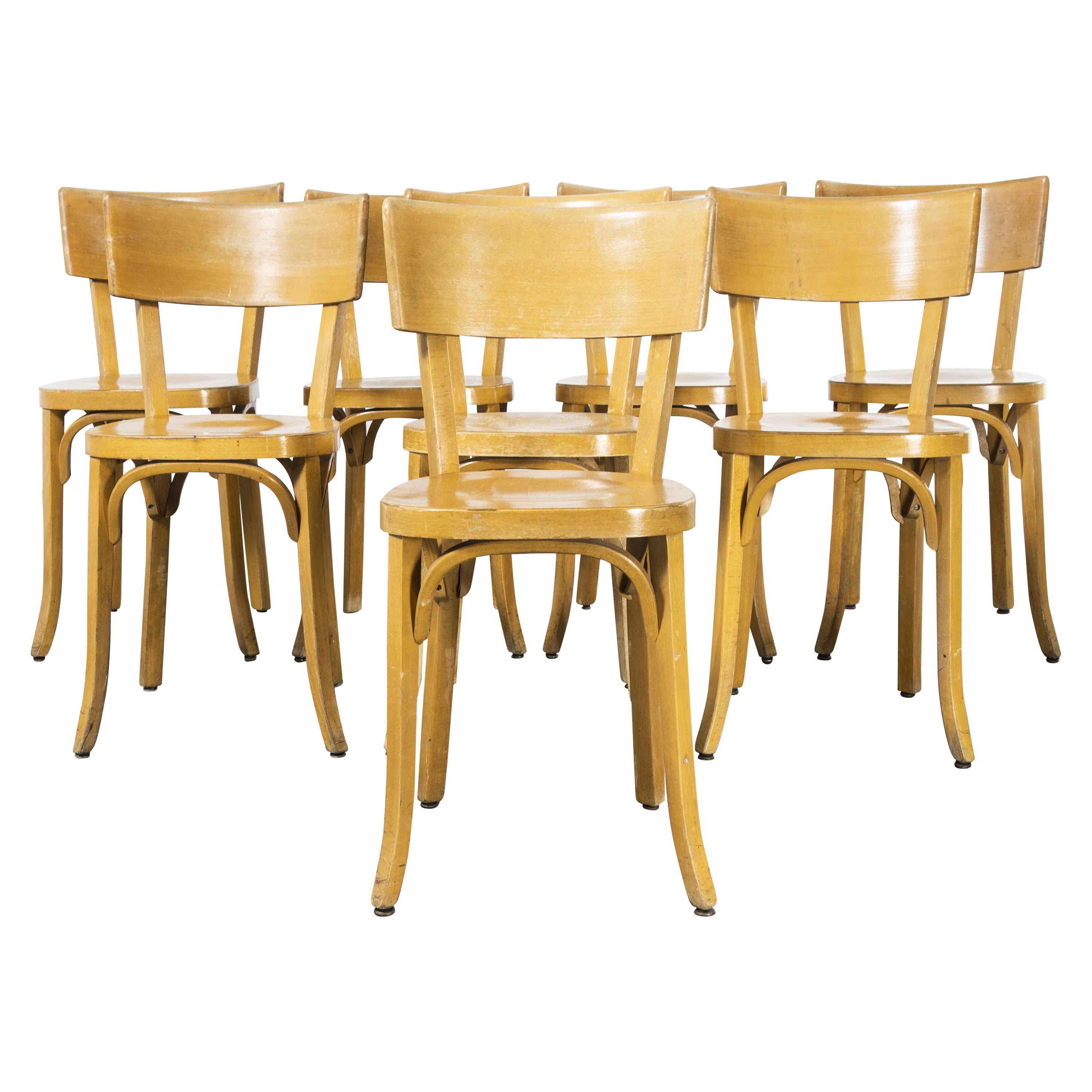 1950's French Baumann Blonde Beech Bentwood Dining Chairs, Set of Eight