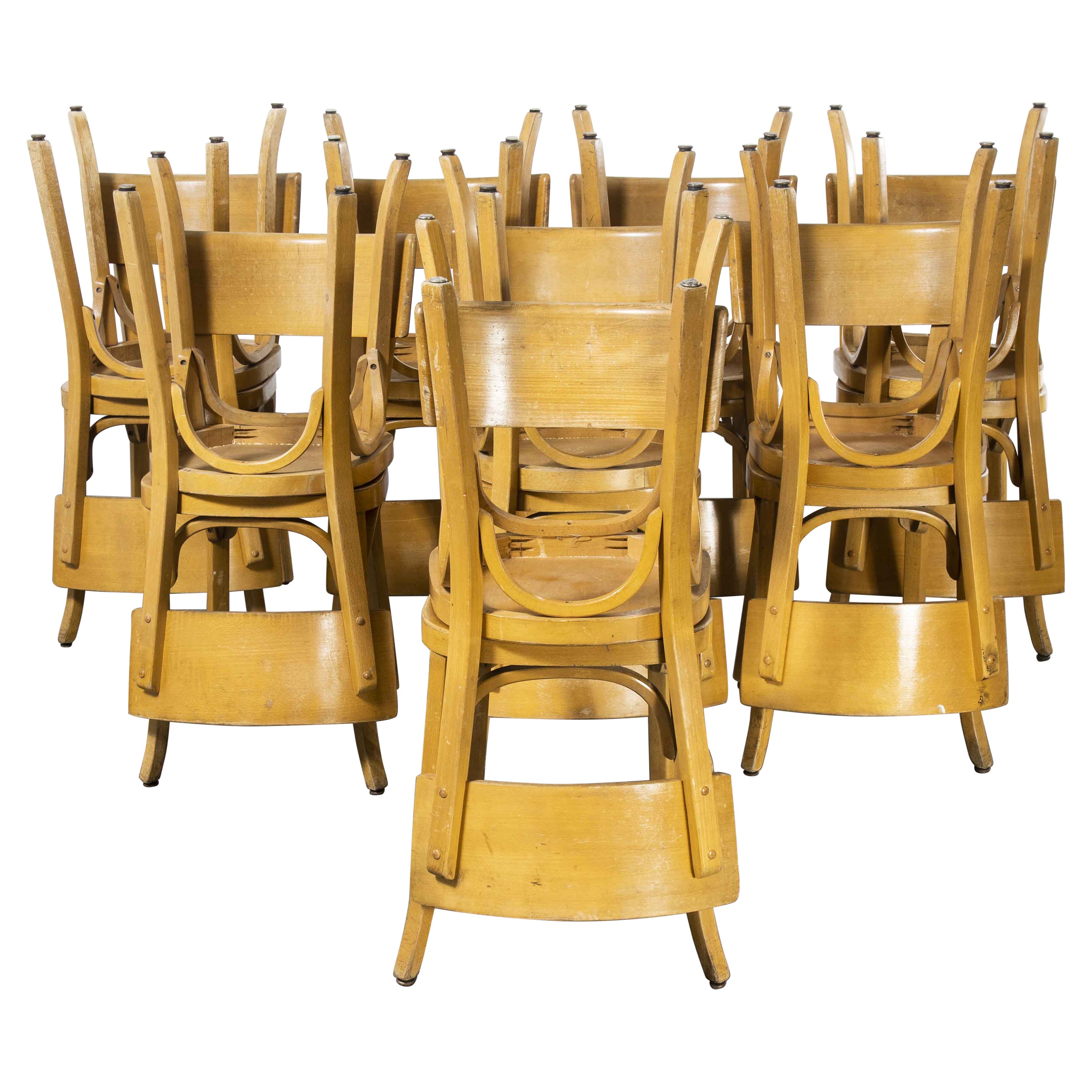 1950's French Baumann Blonde Beech Bentwood Dining Chairs, Various Qty Available For Sale