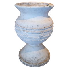 19th Century Spanish Whitewashed Handmade Ceramic Urn Vase