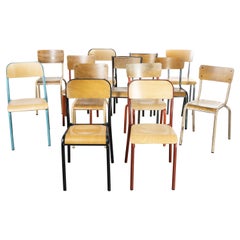 Vintage Mixed French Stacking School Chairs, Pub Lot - Set of Ten