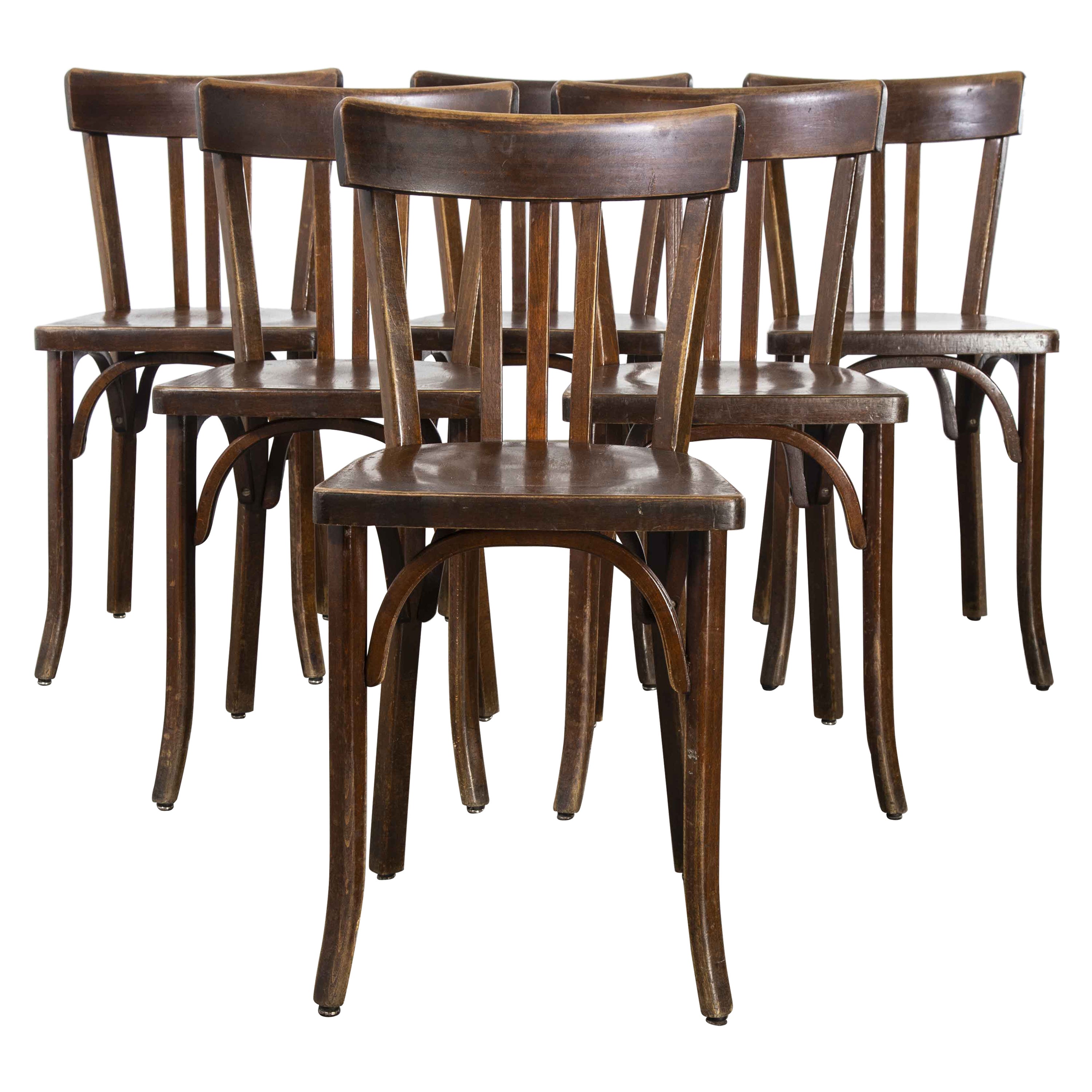 1950's Baumann Bentwood Bistro Dining Chair, Dark Walnut, Set of Six