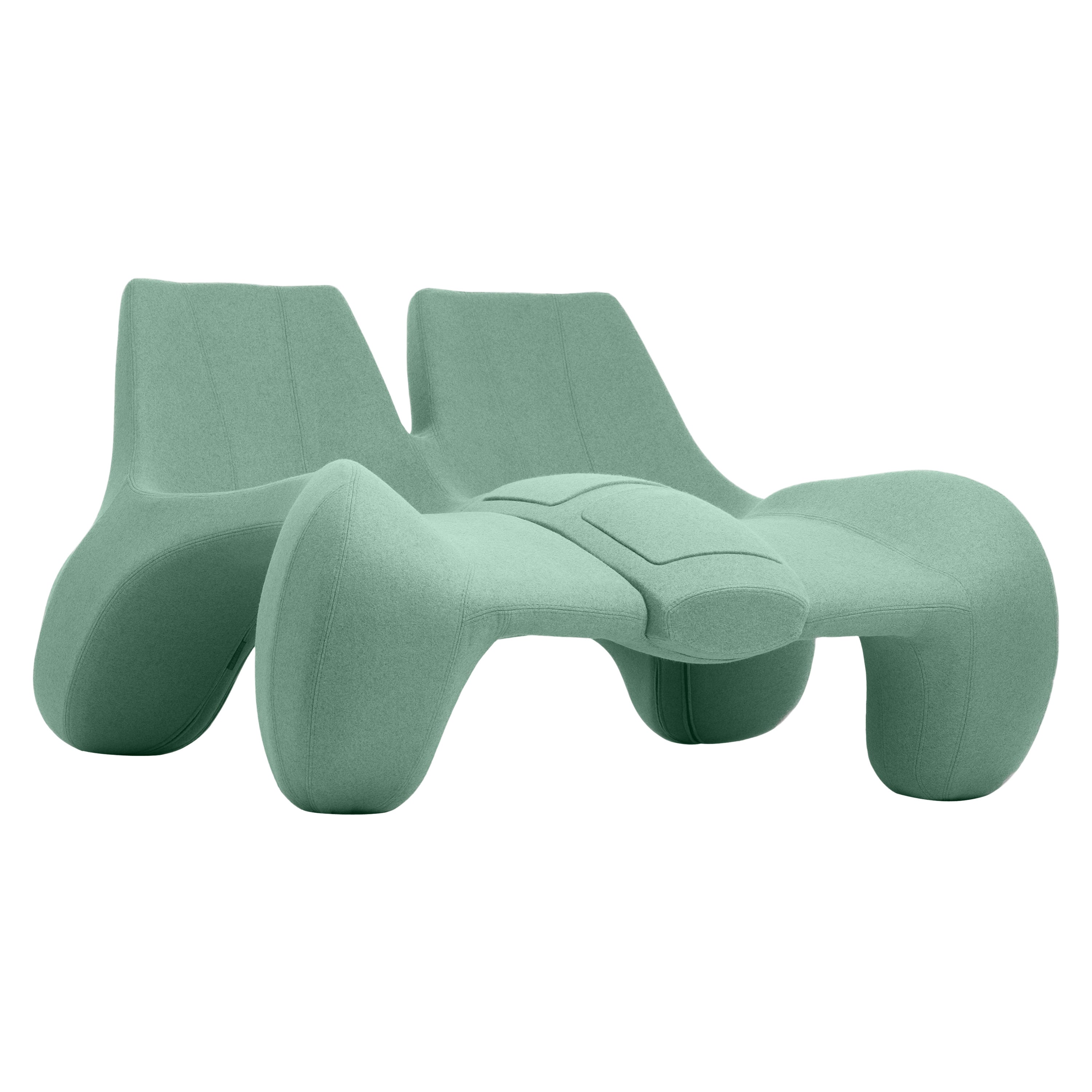 Green Double Chaise Longue couch DC 112 felt wool, Colour 937 Divina Melange 3 For Sale