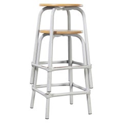 Used 1960's French Grey Laboratory Stools, Pair