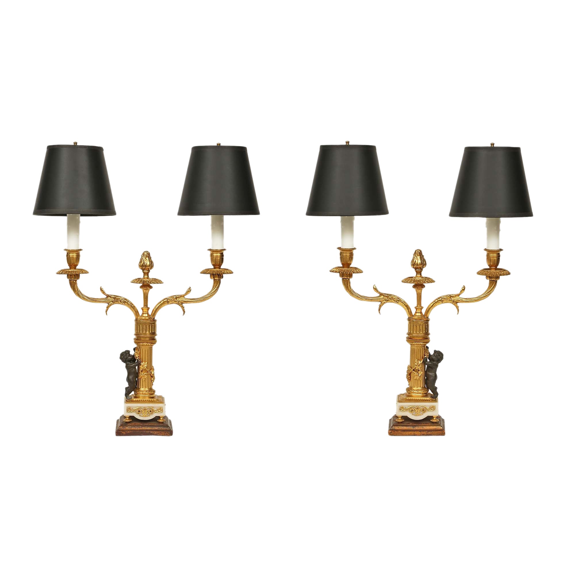  Pair of French Mid-19th Century Two-Arm Candelabras Mounted into Lamps For Sale