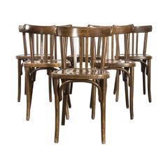 1970's French Dark Oak Bentwood Dining Chairs, Set of Six