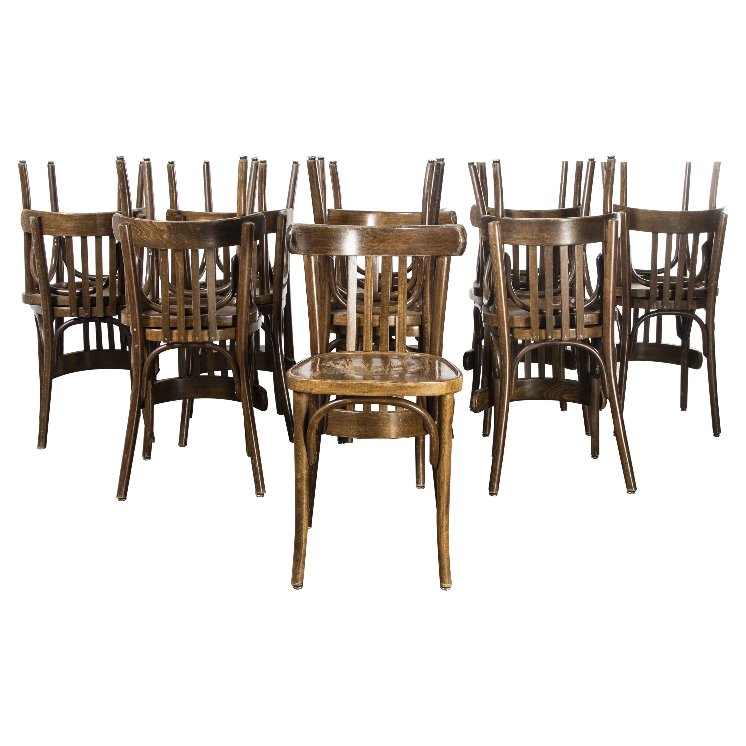 1970's French Dark Oak Bentwood Dining Chairs, Various Quantities Available