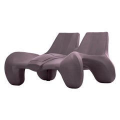 Double Chaise Longue couch “DC 114” in Pure Aniline Leather, Colour Egg Plant