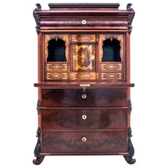 Unique Mahogany Antique Secretary Desk, Northern Europe, circa 1860