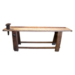 19th Century Spanish Carpenters Bench W/ Iron Anvil