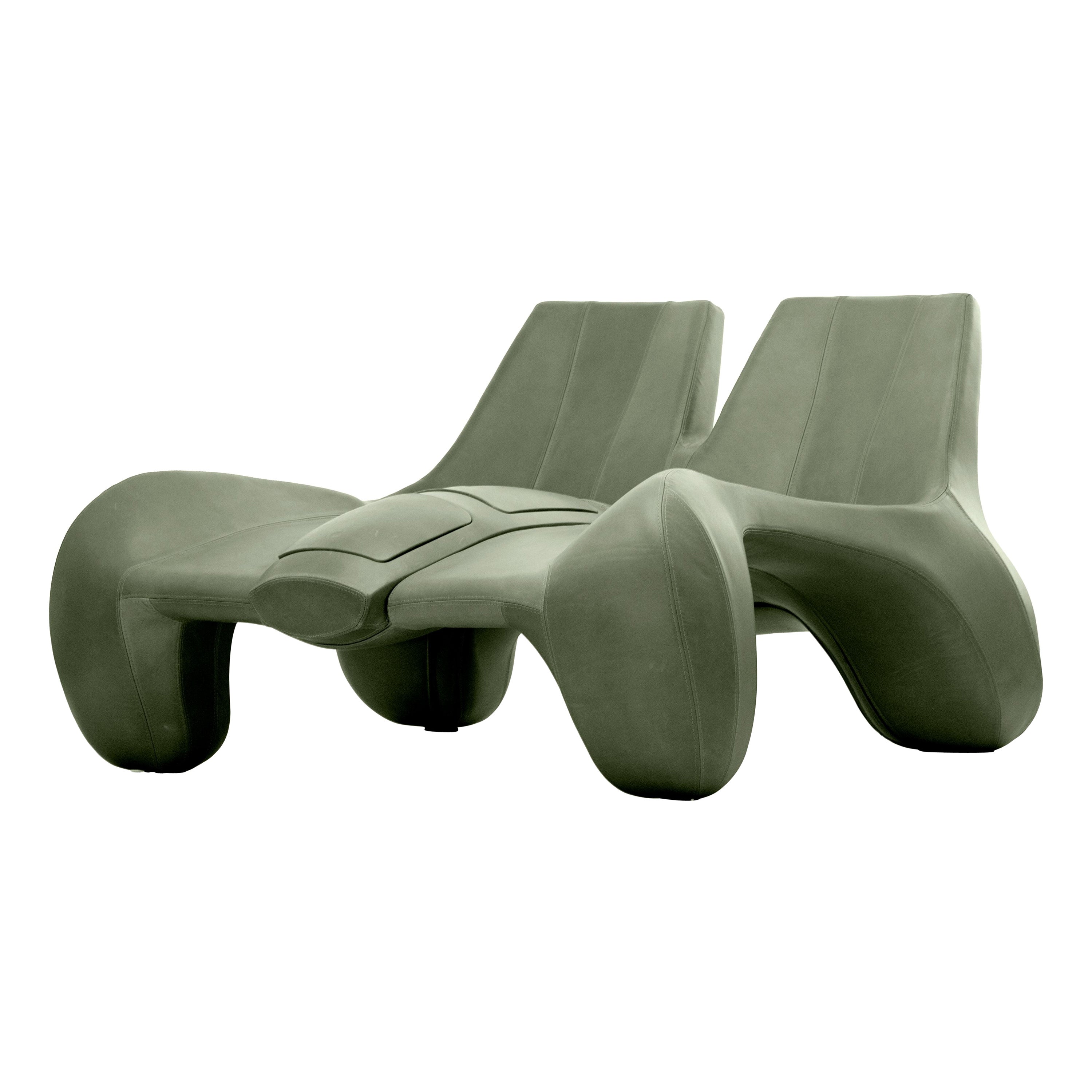 Double Chaise Longue couch “DC 114” in Pure Aniline Leather, Colour Forest Green For Sale