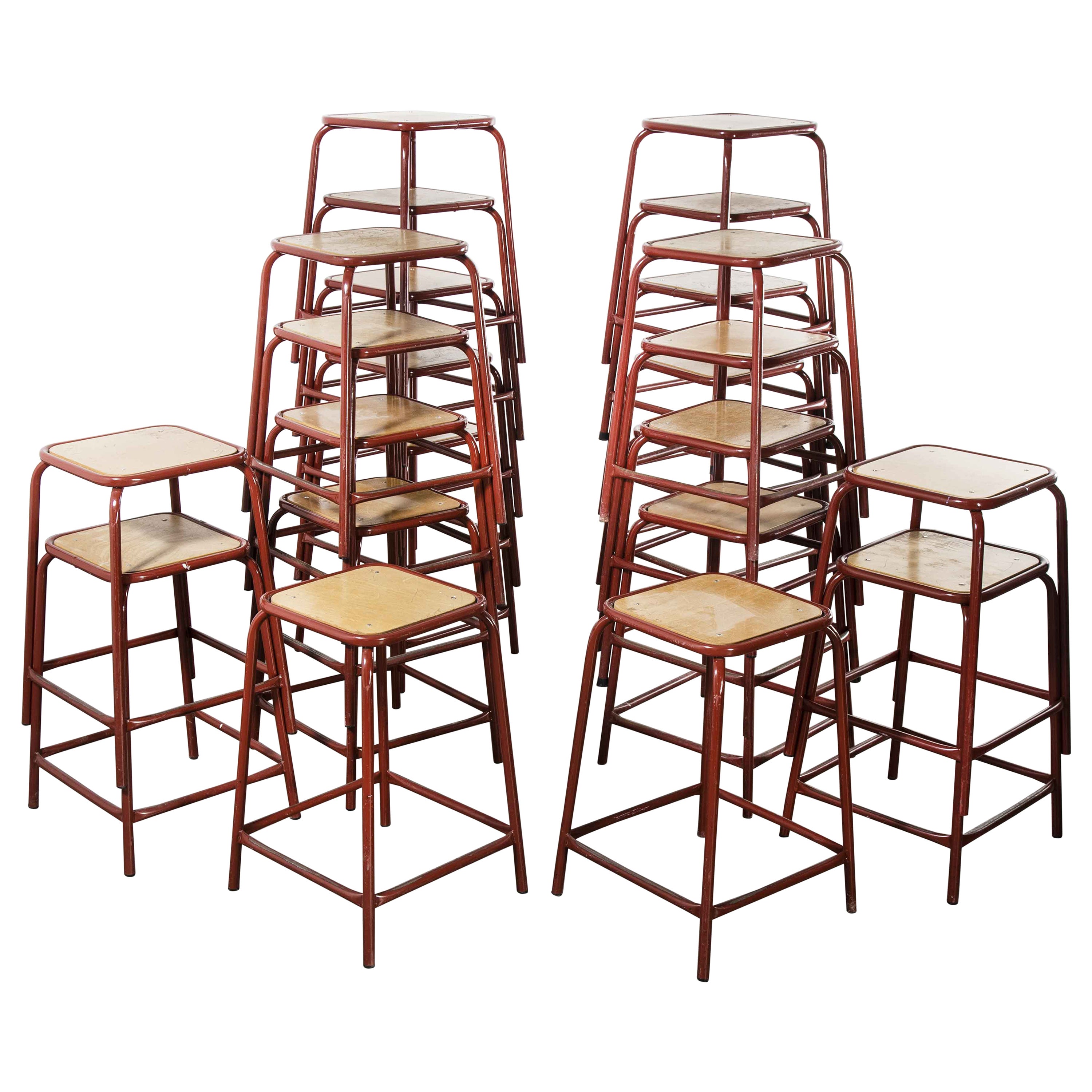 1970's French Dark Red Laboratory Stools, Various Quantities Available