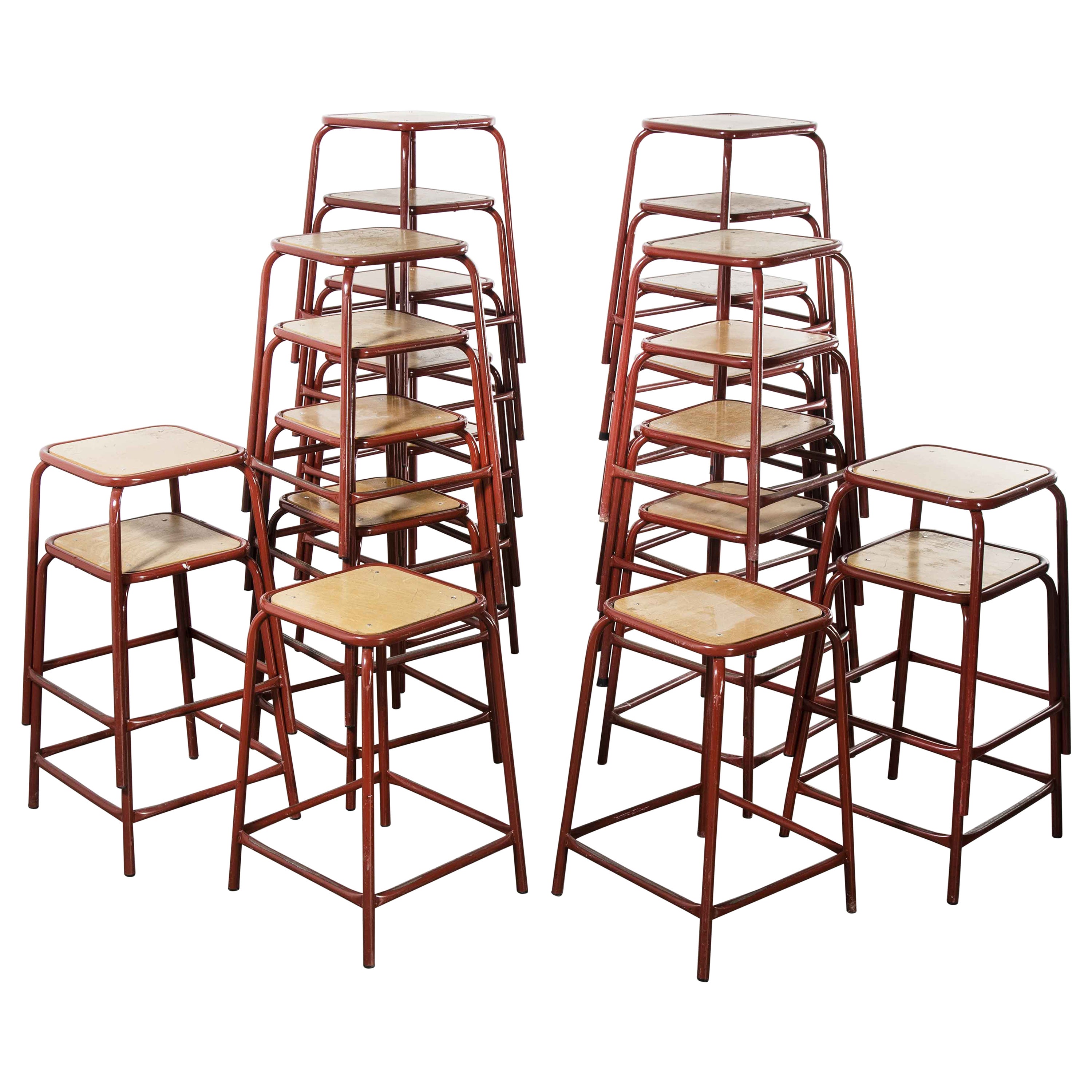 1970's French Dark Red Laboratory Stools, Various Quantities Available For Sale