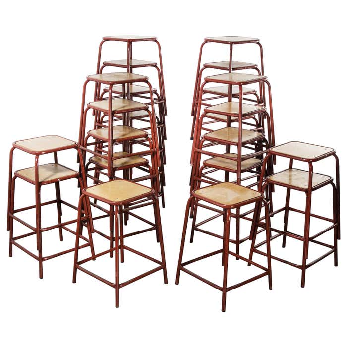 1970's French Dark Red Laboratory Stools, Various Quantities Available ...