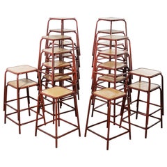 1970's French Dark Red Laboratory Stools, Various Quantities Available