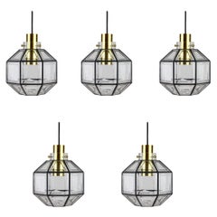 Ensemble de cinq grandes lampes à suspension minimalistes vintage Limburg en fer et verre, années 1960