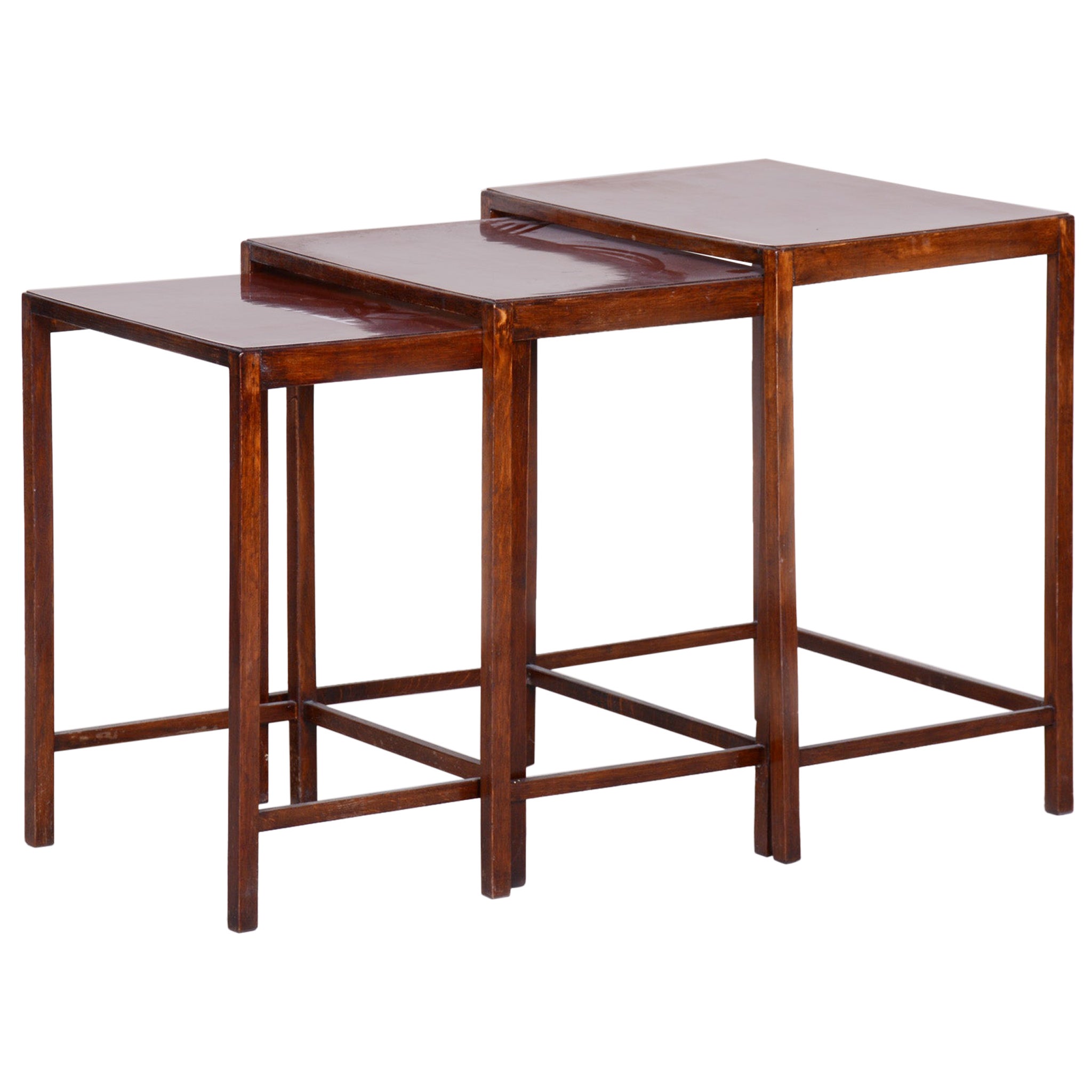 Original Condition Brown Nest Tables Made in the 1930s by Halabala, Czech