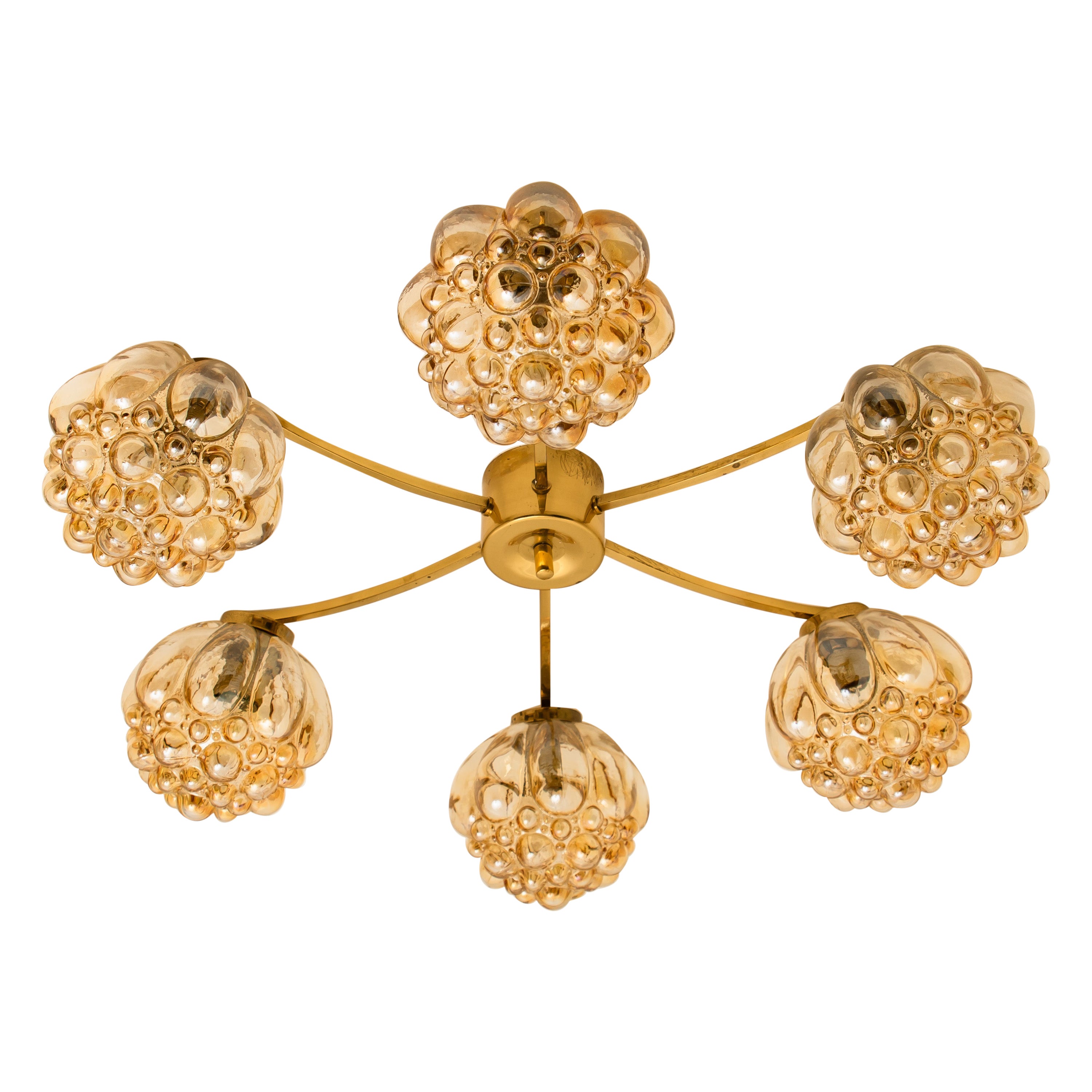 Large Amber Bubble Glass Chandelier Helena Tynell, 1960 For Sale