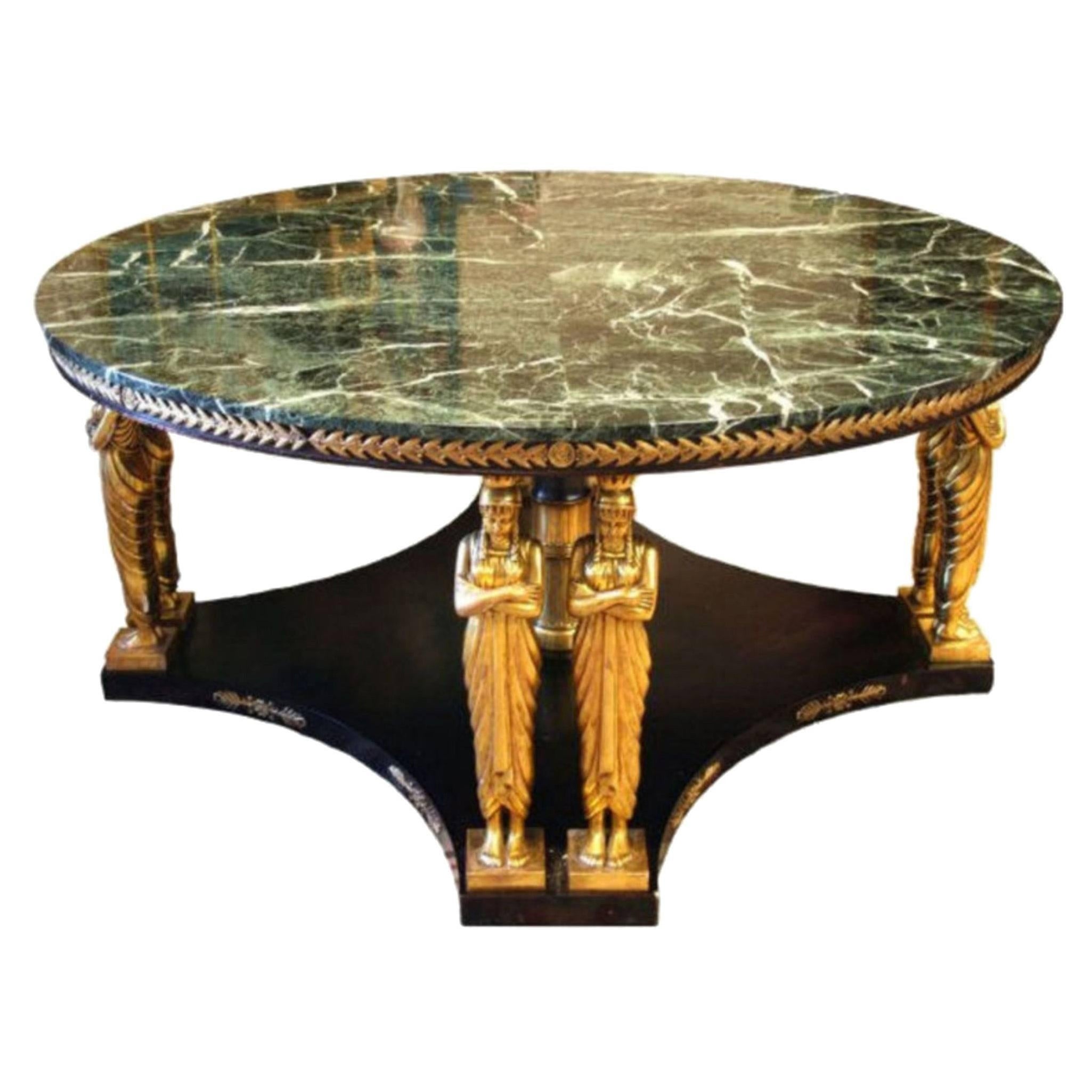 Fine Large Antique Empire Revival Mahogany and Marble Top Circular Center Table