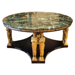 Fine Large Antique Empire Revival Mahogany and Marble Top Circular Center Table