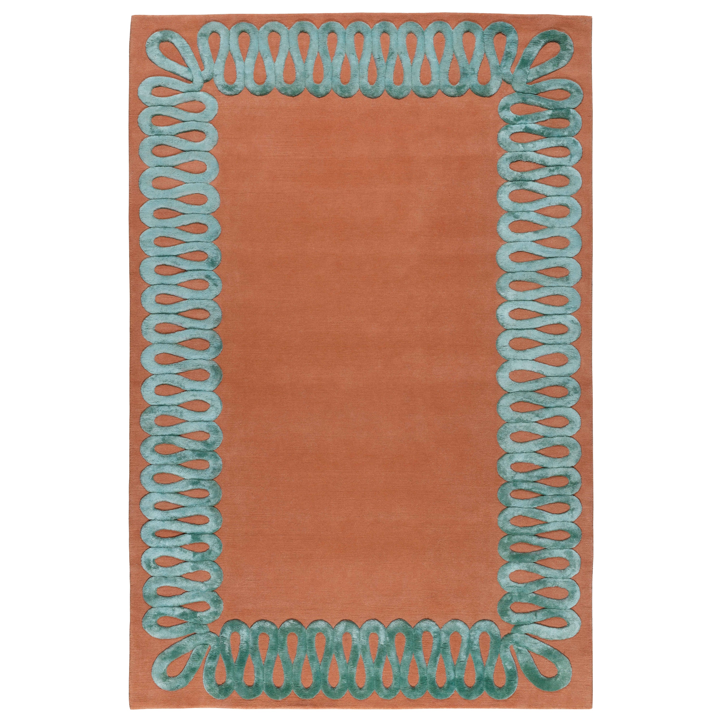 Ruffle Sage Hand-Knotted 12'x9' Rug in Wool and Silk By Martin Brudnizki