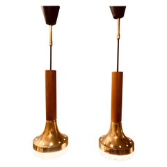 Pair of 1960s Staff Leuchten 'Bubble' Glass & Brass Pendant Hanging Lights