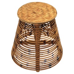 Rattan and Bamboo Conical Stool or Side Table