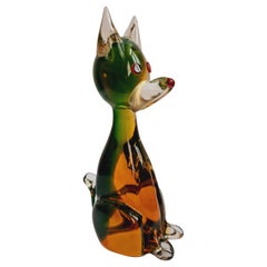 Figurine de chien en verre Sommerso organique vert/ambre de Murano, Antonio Da Ros