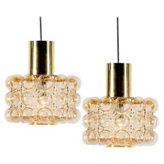 Pair of Beautiful Bubble Glass Pendant Lamps by Helena Tynell, 1960