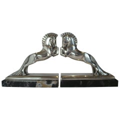 Vintage Art Deco Jacques Cartier Horse Bookends Bronze Sculpture, c 1930, France