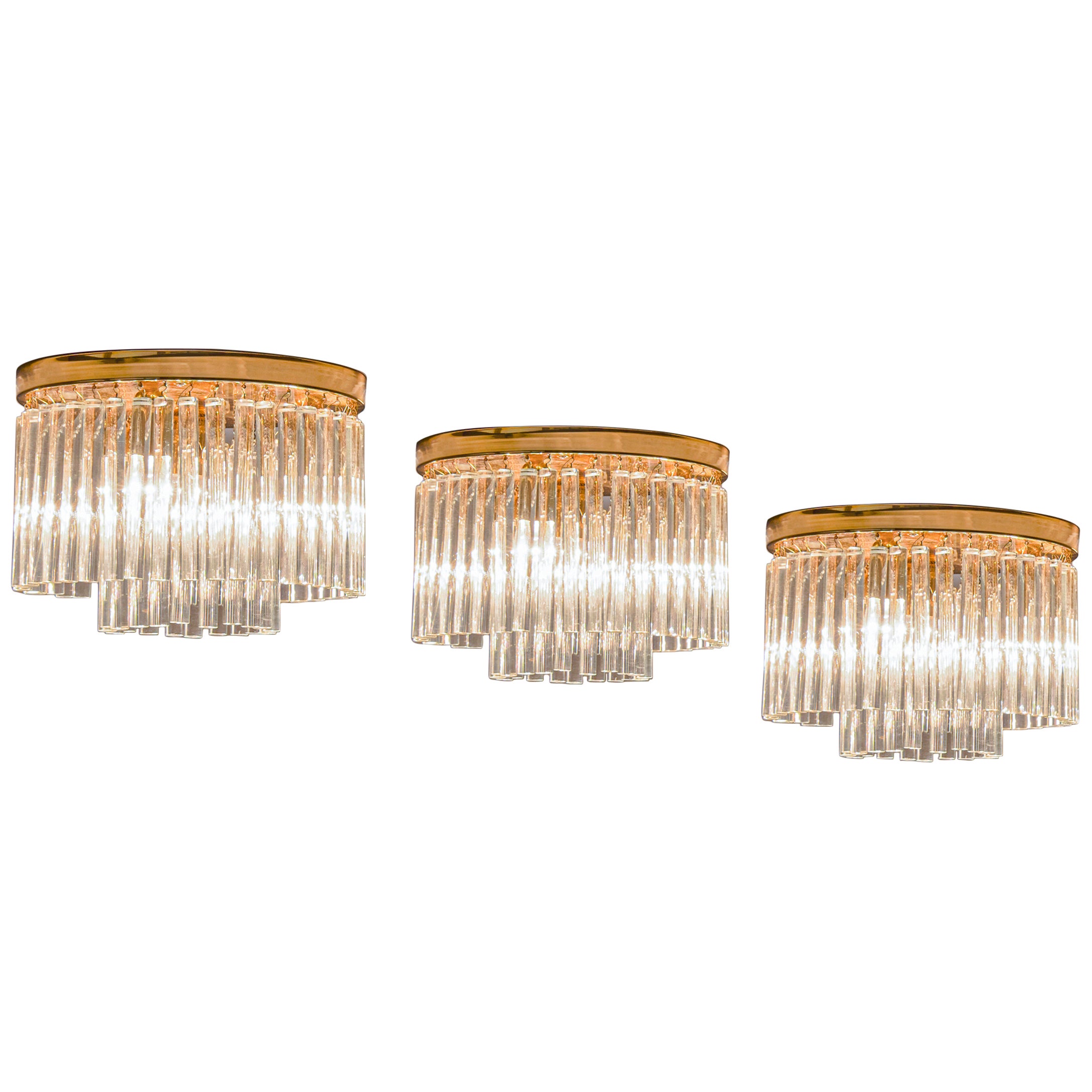 Italian Ceiling Lights in Brass and Glass