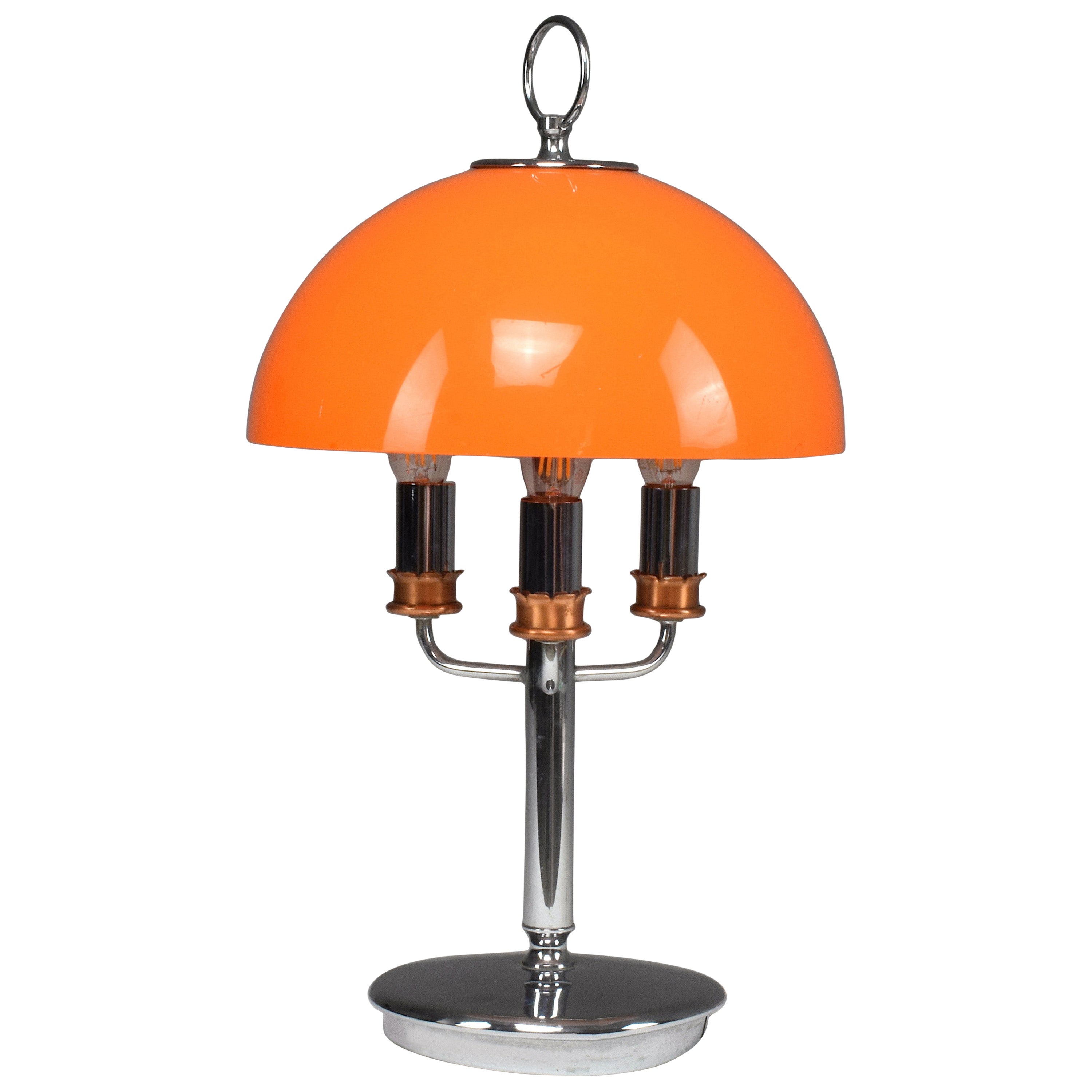 1970's Italian Orange Mushroom Shade Table Lamp For Sale