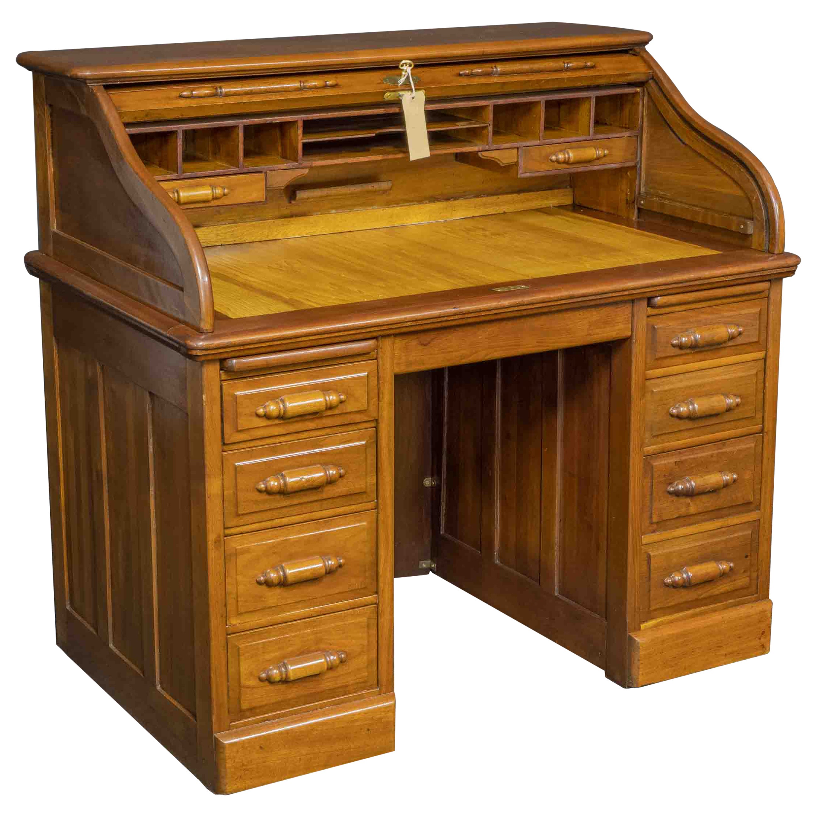 Early 20th Century Small Walnut Roll Top Desk For Sale