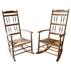 Vintage Pair of Mid-Century English Wood  Rocking Chairs