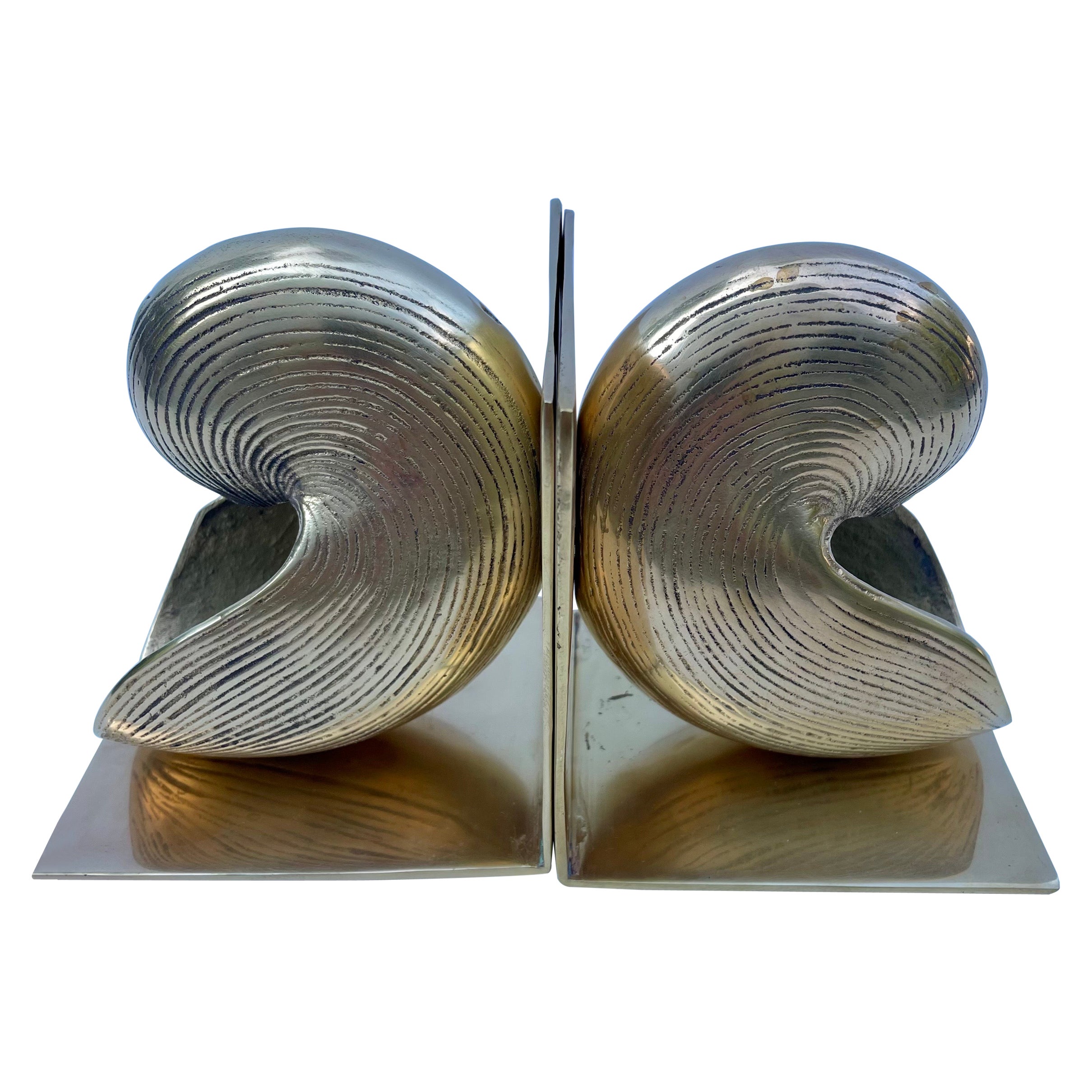 Pair Brass Conch Seashell Nautilus Bookends