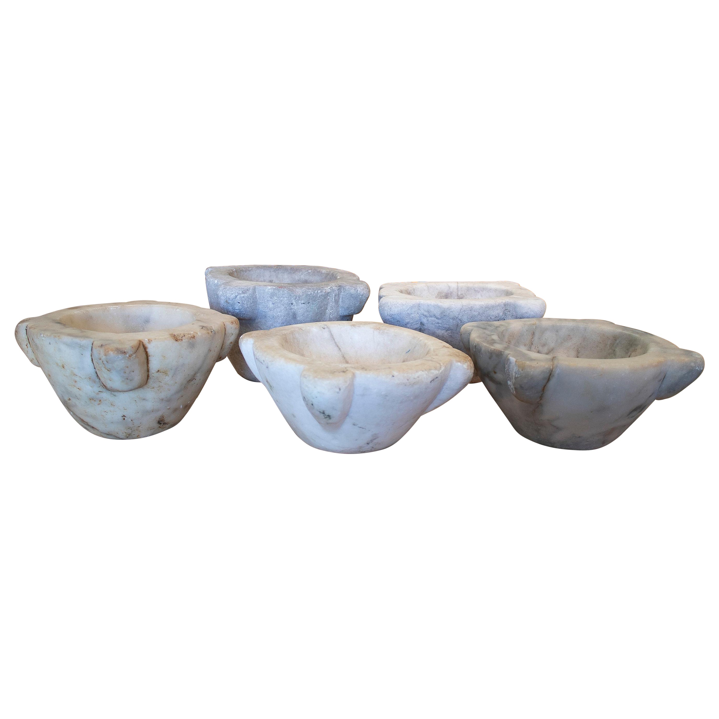 Set of Five 1950s Spanish Hand Carved Marble Kitchen Mortars For Sale