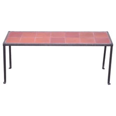 Antique 19th C French Arts & Crafts Hand Wrought Iron Coffee Table with Terracotta Tiles