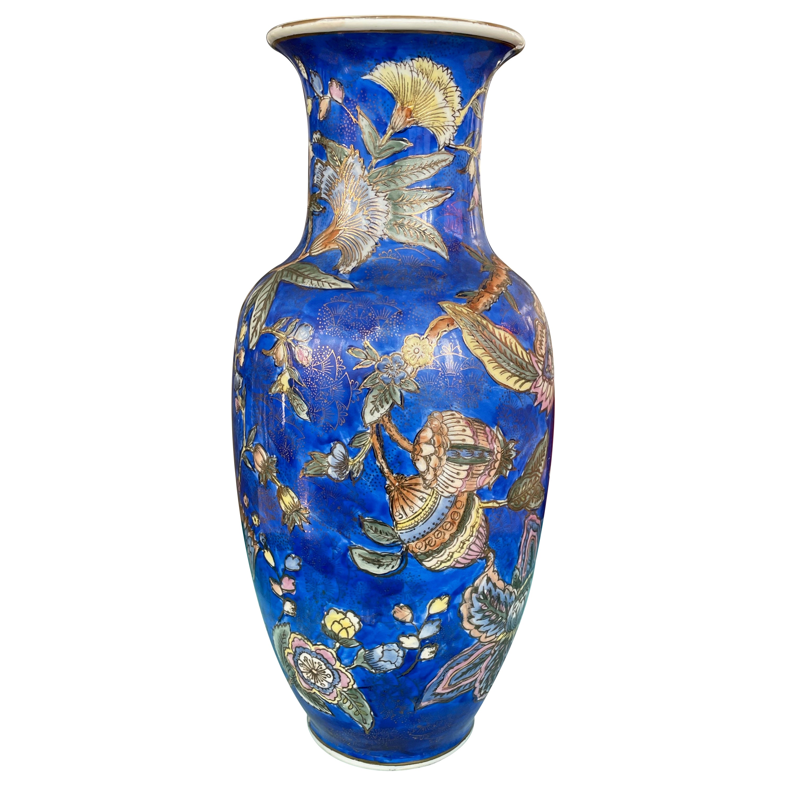 Chinesische Vintage-Vase aus blauem Porzellan im Angebot