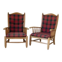 Set of Two Brushed Oak Armchairs, France, 1950s