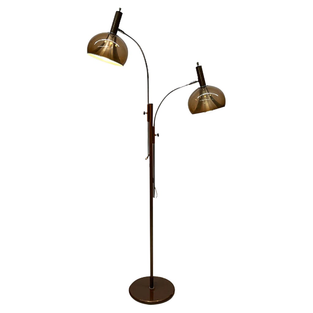 Lampadaire hollandais Dijkstra à 2 bras en chrome et marron en forme de globe