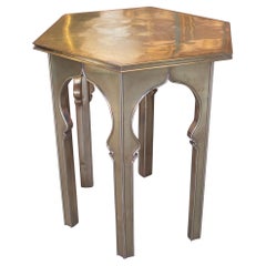 Retro 1970s Spanish Bronze Lined Hexagonal Side Table in Arabesque Style