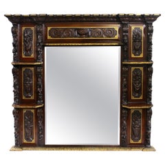 Impressive Mid 19th C. Carved Oak Overmantle Mirror