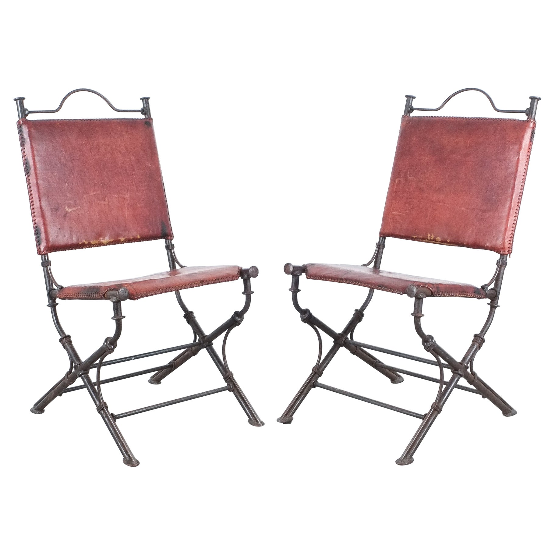 Ilana Goor Style Wrought Iron Leather Garden Chairs For Sale at 1stDibs