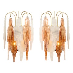 Vintage Albano Poli Pair of Mazzega Murano Deco Style Sconces