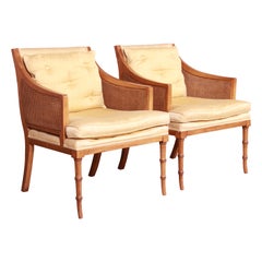 Vintage Baker Furniture Hollywood Regency Faux Bamboo and Cane Lounge Chairs, Pair