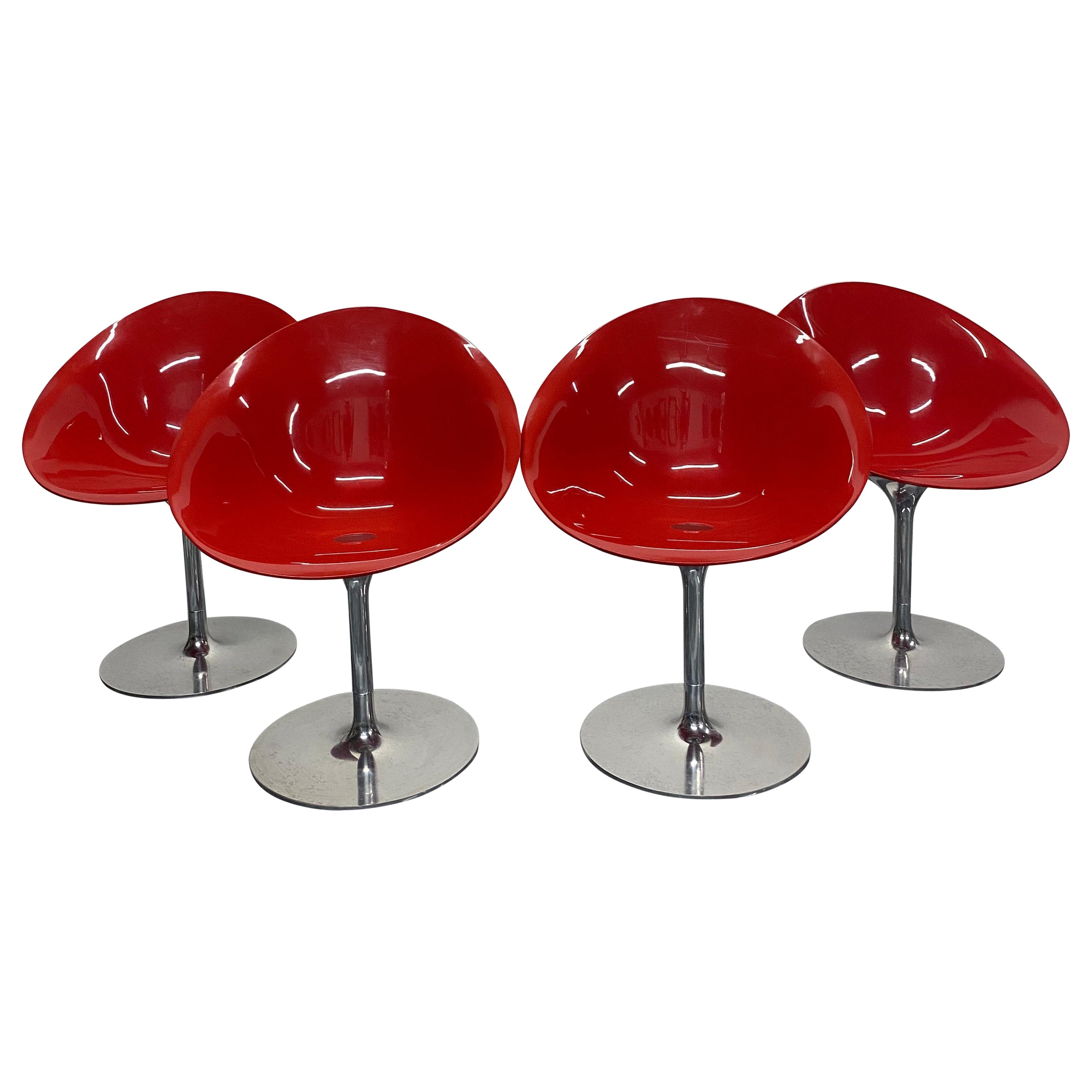 Philippe Starck Red “Eros” Chairs on Aluminum Bases for Kartell