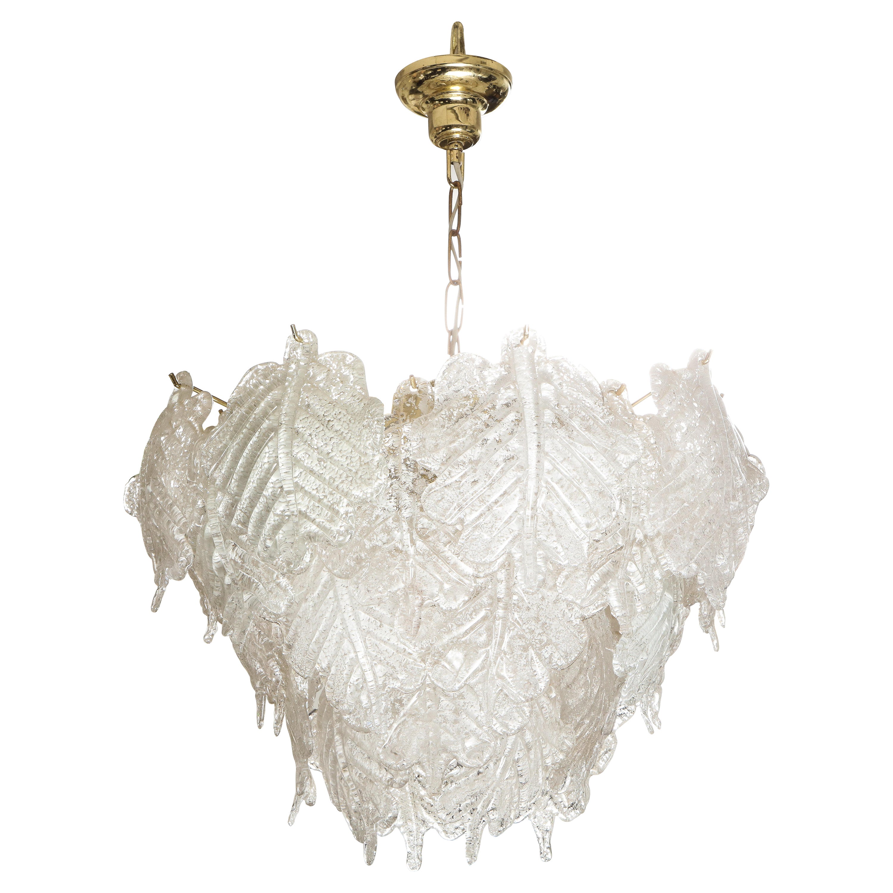 Large Vintage Mazzega Murano Ice Frost Chandelier