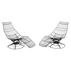 Vintage Mid Century Wire Banana "Siesta" Lounge Chair by Homecrest, Pair