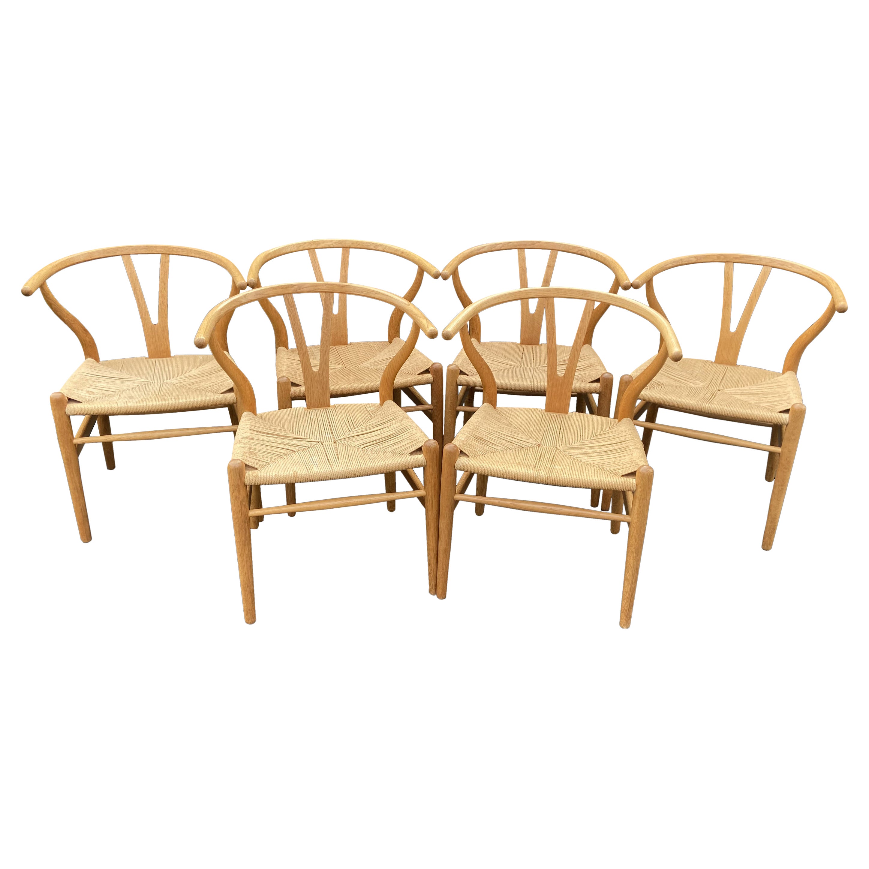 Set of 6 Original Oak Wishbone Chairs by Hans Wegner for Carl Hanson & Son