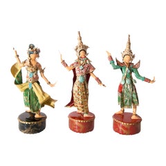 Trio of Thailand Dance Costumed Sculptures by Lee Menichetti