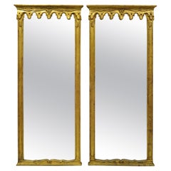 Paire de miroirs muraux Trumeau italiens vintage Hollywood Regency en bois doré et doré